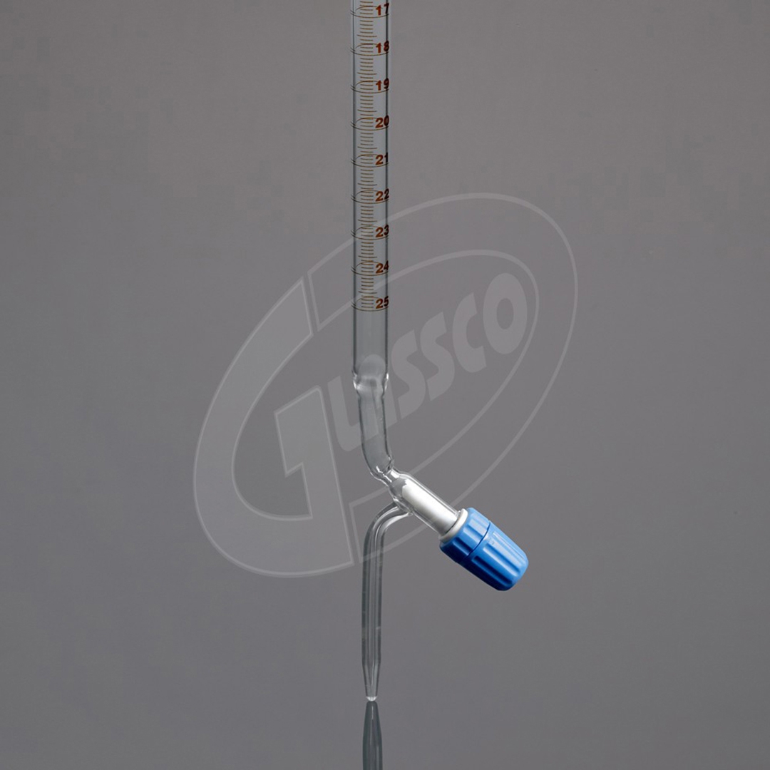 Burette, Class B, Clear, Amber Graduations, PTFE Needle Valve Stopcock, Glassco, Capacity 10ml, Borosilicate Glass 3.3