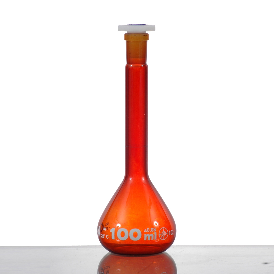 Volumetric Flask, Class A, Amber, Capacity 20ml, ISO 1042 With Batch Certificate, Glassco