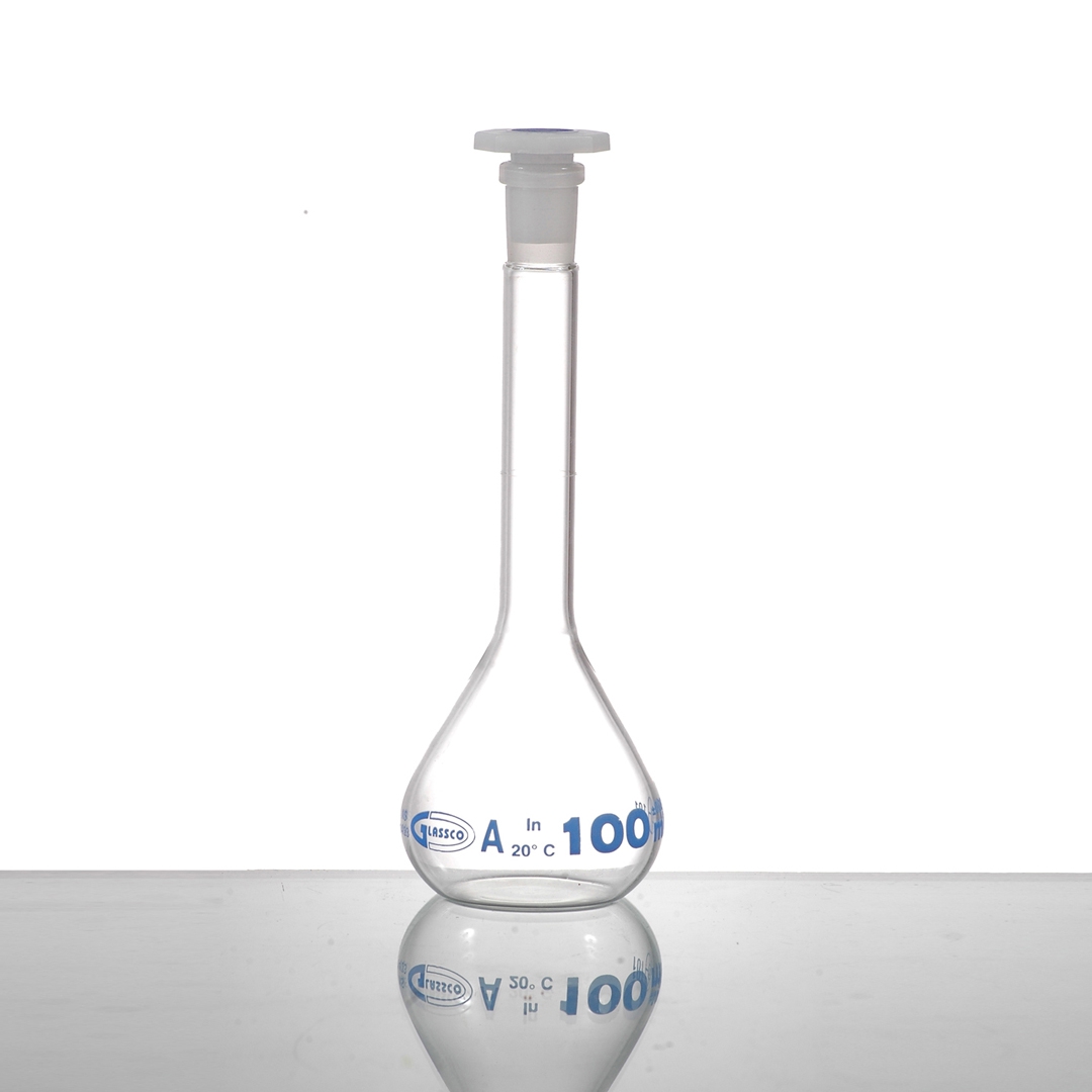 Volumetric Flask, Class A, Clear, ISO 1042 With Batch Certificate, Glass Stopper, 50ml, Borosilicate Glass, Glassco