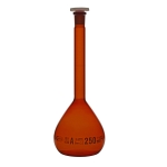 Flask, Volumetric Flask, Class A, Amber, Single, ISO 1042 With Batch Certificate, Plastic Stopper