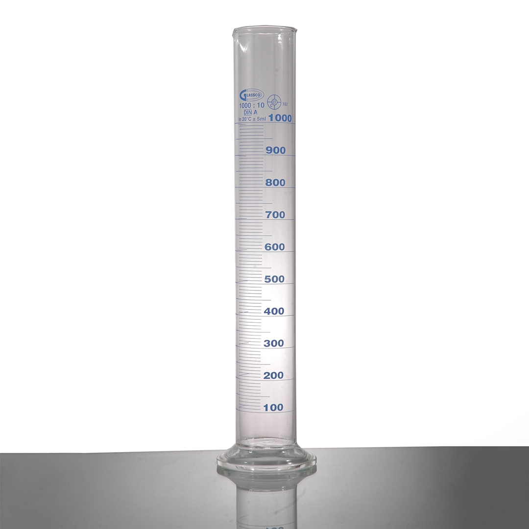 Measuring Cylinder, Class B, Clear, Round Base, Glassco, Capacity 1000ml, Borosilicate Glass 3.3