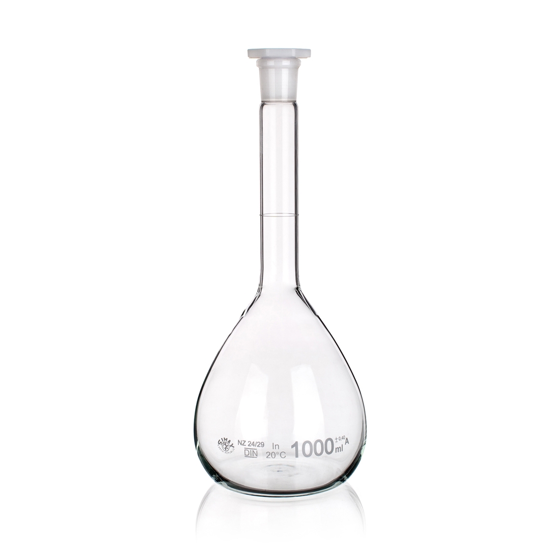 Jointed Glassware, Flask, Volumetric Flask, Clear, Class A, PE Stopper, Capacity 1000ml, Borosilicate Glass 3.3