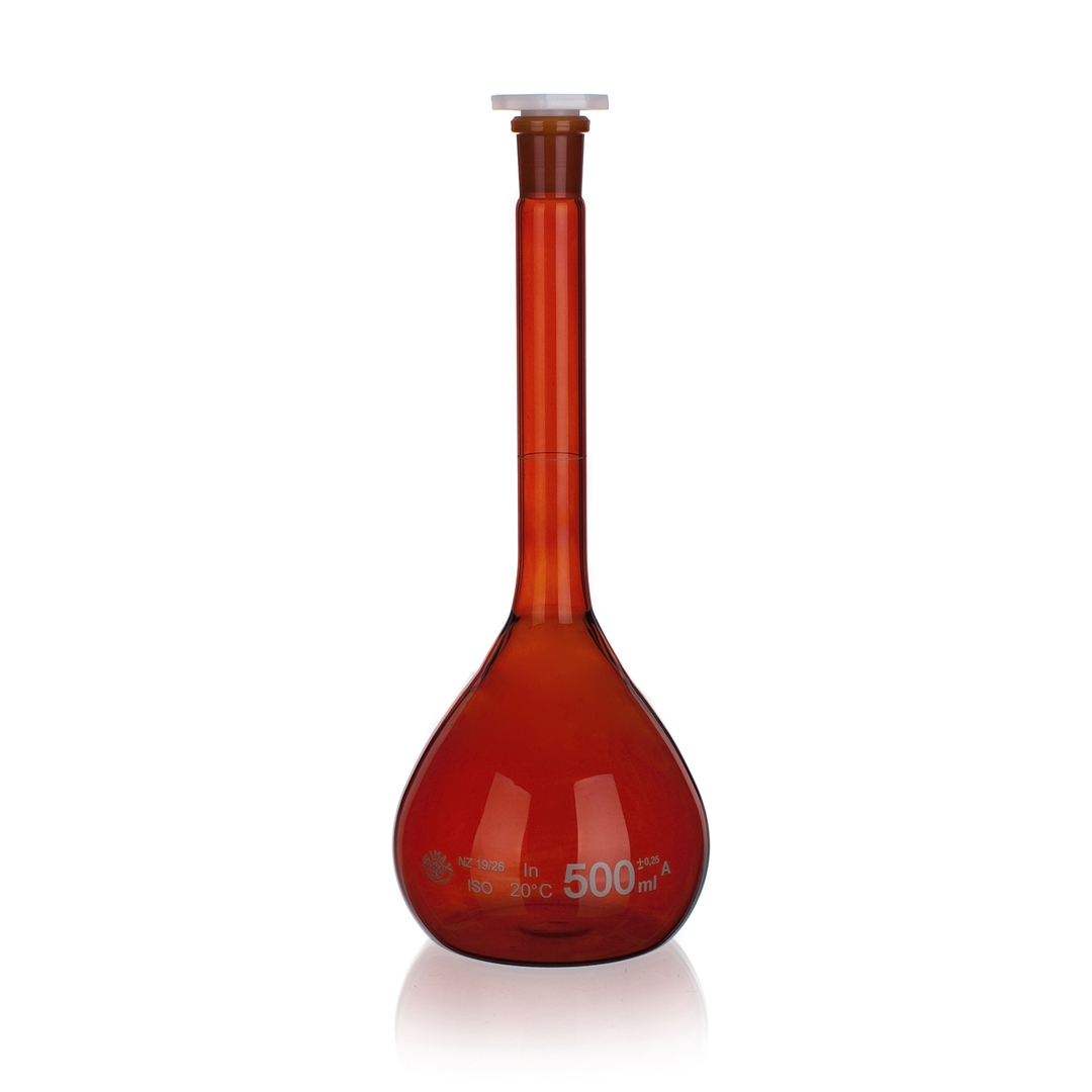 Jointed Glassware, Flask, Volumetric Flask, Amber, Class A, PE Stopper, Capacity 1000ml, Borosilicate Glass 3.3