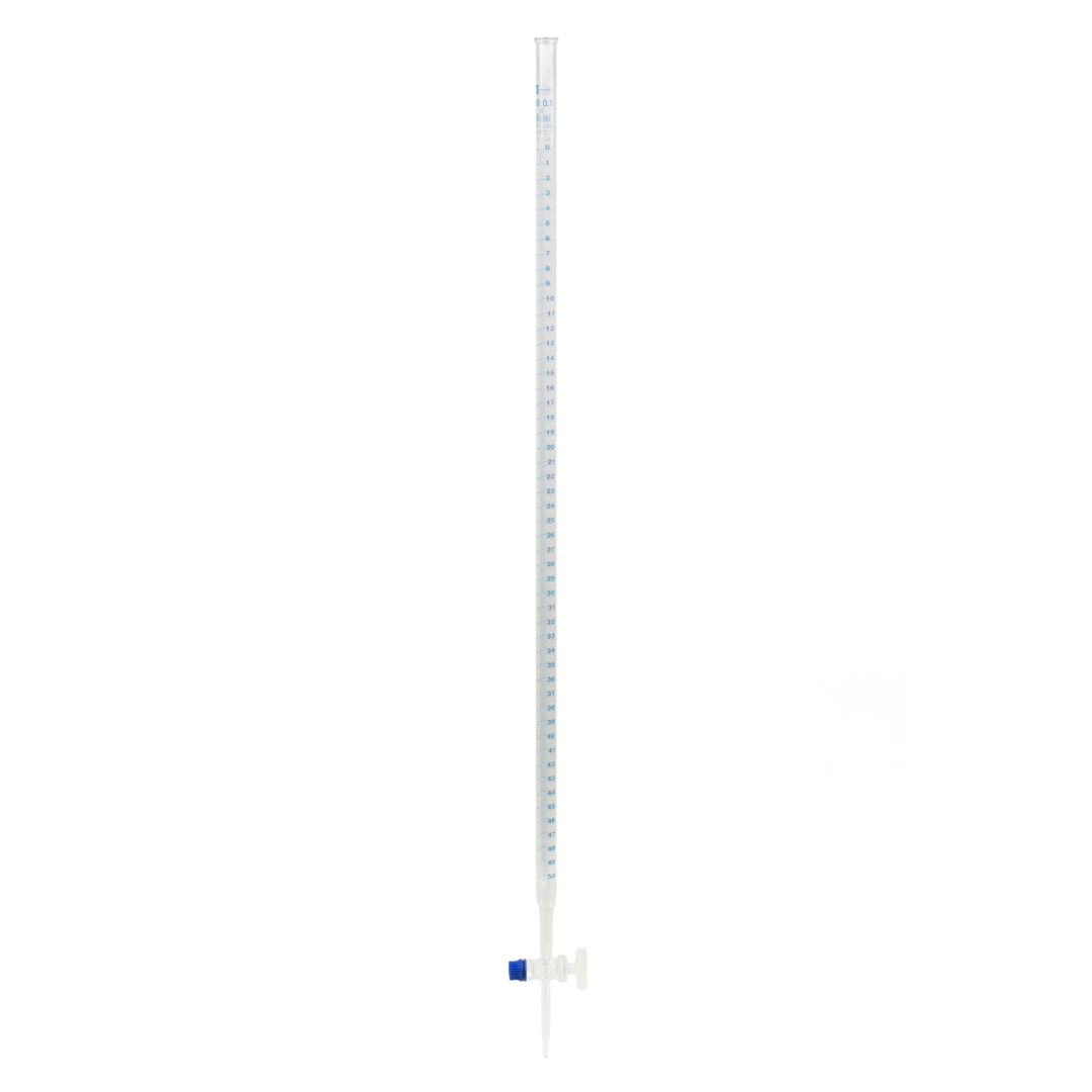 Burette, Schellbach, Straight Bore, Class B, Clear, PTFE Stopcock, Glassco, Capacity 50ml, Borosilicate Glass 3.3