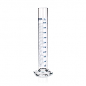 Measuring Cylinder, Class A, Blue Graduations, Hexagonal Base, Capacity 1000ml, Tolerance 5ml, Divisions 10ml, Outer Diameter Top 67mm, Height 465mm
