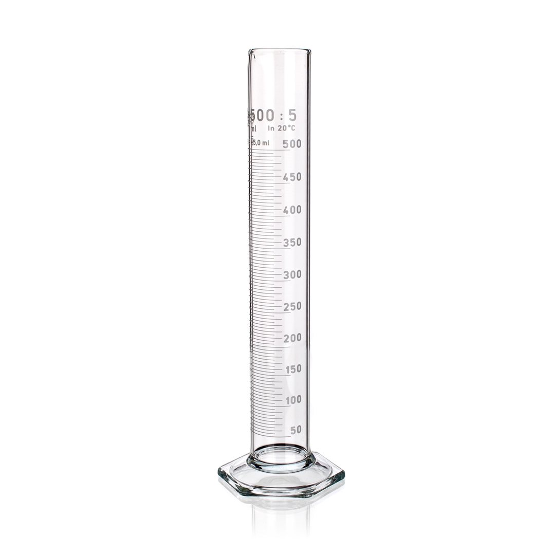 Measuring Cylinder, Class B, White Graduations, Hexagonal Base, Capacity 2000ml, Borosilicate Glass 3.3