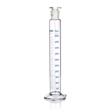 Measurign Cylinder, Class A, Glass Stopper, Blue Graduations, Capacity 10ml, Tolerance 0.1ml, Divisions 0.2ml, Outer Diameter 15.5mm, Height 135mm, Joint Size 10/19