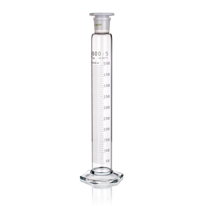 Measuring Cylinder, Class B, Clear, Glass Stopper, White Graduations, Simax, Capacity 1000ml, Borosilicate Glass 3.3