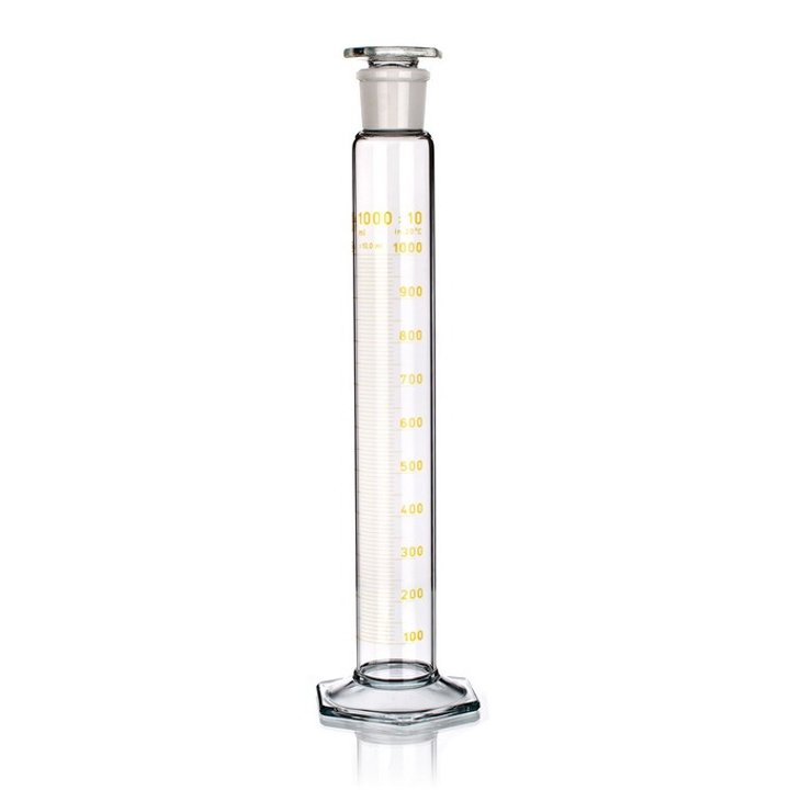 Measuring Cylinder, Class B, Plastic Stopper, Brown Graduations, Capacity 2000ml, Borosilicate Glass 3.3