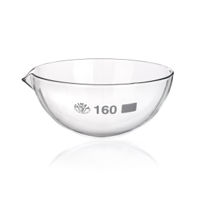 Dish, Evaporating Dish, Round Bottom, Spouted, Capacity 180ml, Outer Diameter 105mm, Height 49mm, Borosilicate Glass 3.3