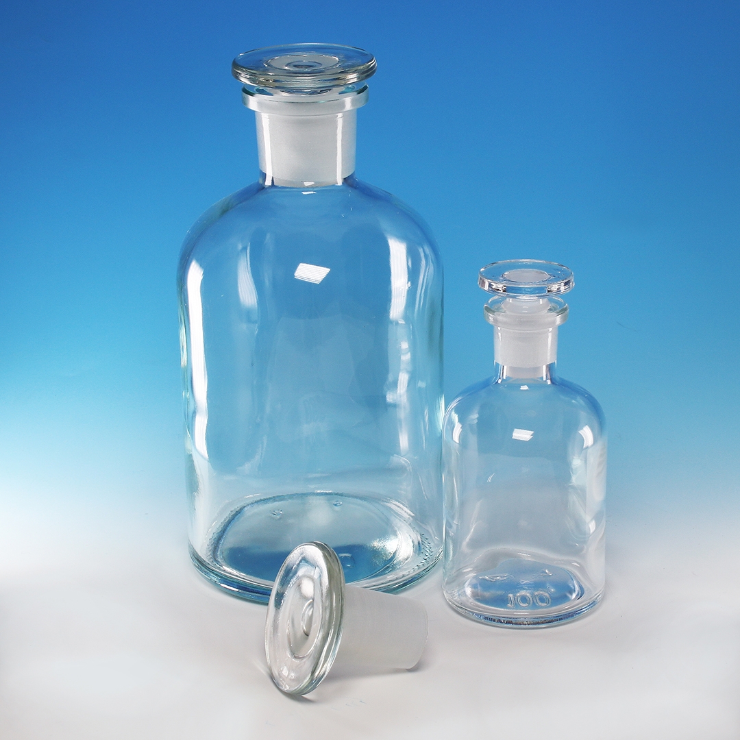 Bottle, Reagent Bottle, Clear, Narrow Mouth, Glass Stopper, Capacity 100ml, Soda Glass