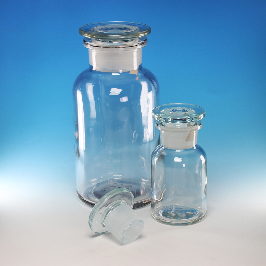 Bottle, Reagent Bottle, Clear, Wide Mouth, Glass Stopper, Capacity 100ml, Soda Glass