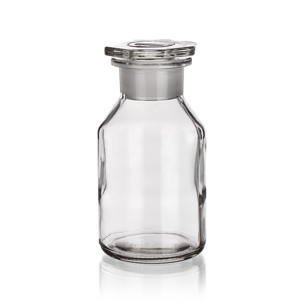 Reagent Bottle, Wide Mouth, Glass Stopper, Capacity 500ml, Outer Diameter 85mm, Height 162mm, Joint Size 45/27