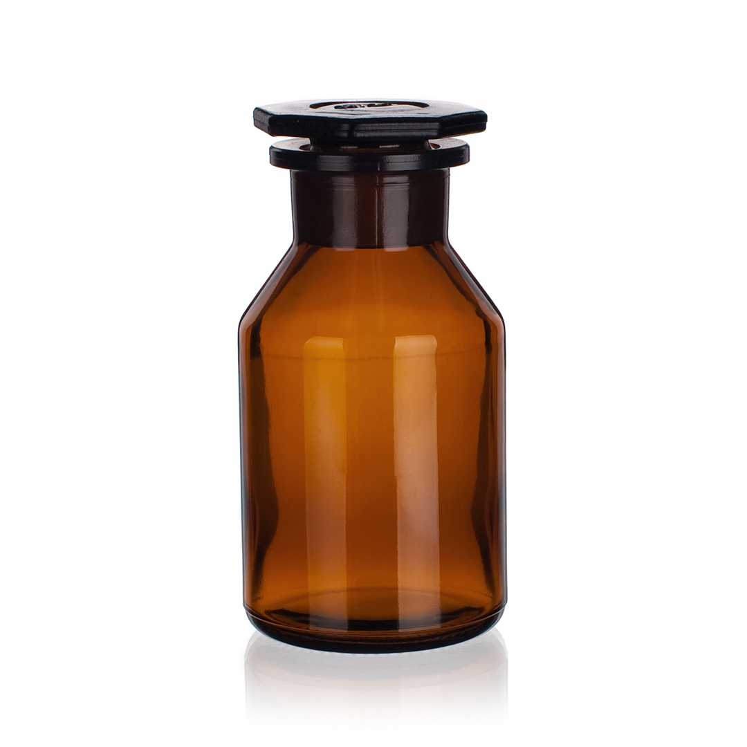 Reagent Bottle, Amber, Wide Mouth, Glass Stopper, Capacity 500ml, Outer Diameter 85mm, Height 162mm, Joint Size 45/27