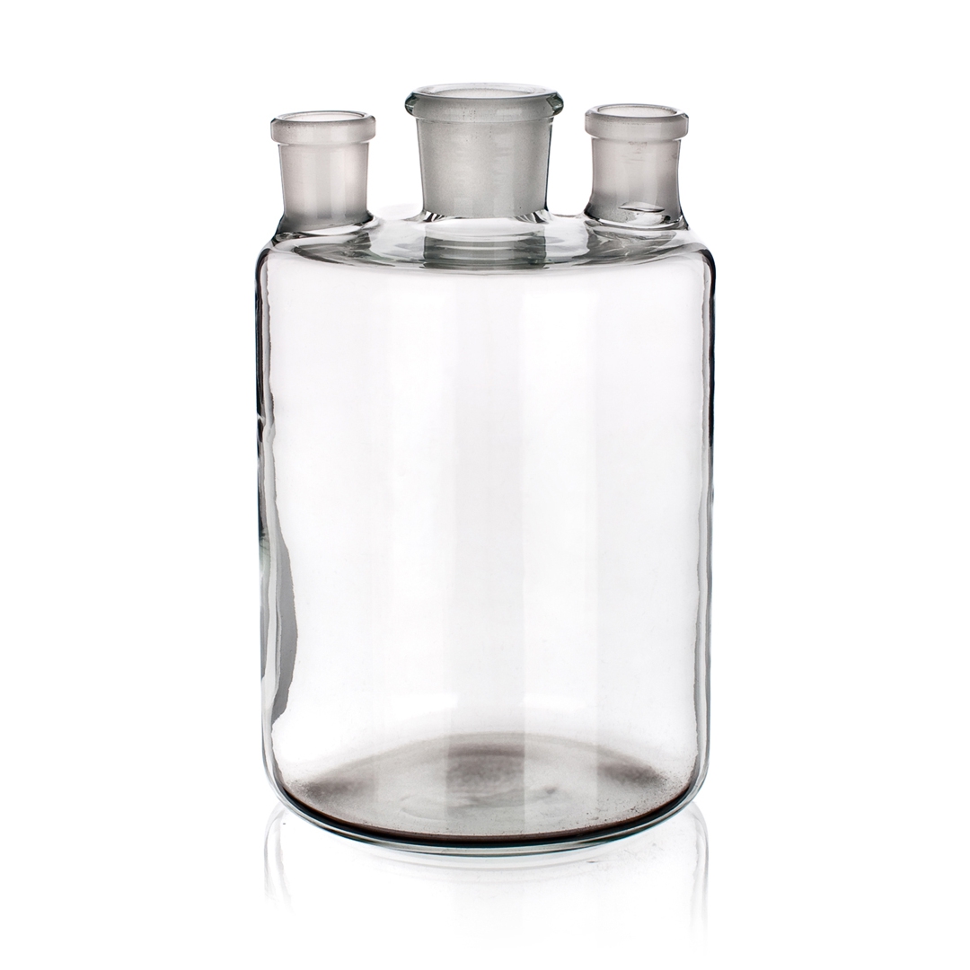 Woulff Bottle, Three Neck, Capacity 500ml, Outer Diameter 95mm, Height 145mm, Joint Size 19/26, Joint Size 19/26