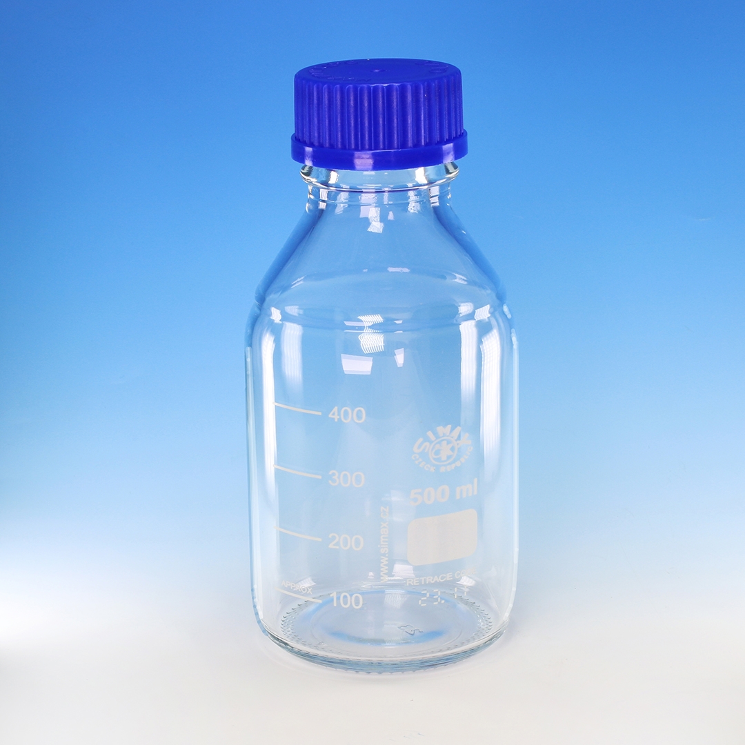 Bottle, Reagent Bottle, Clear, Blue GL45 Screw Cap, Borosilicate Glass 3.3