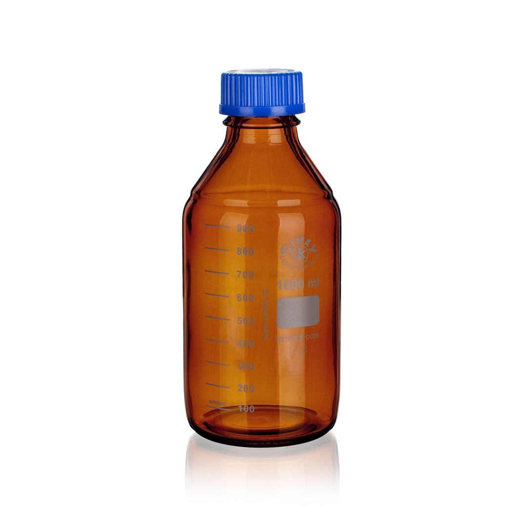 Bottle, Reagent Bottle, Amber, Blue GL45 Screw Cap, Capacity 5000ml, Borosilicate Glass 3.3