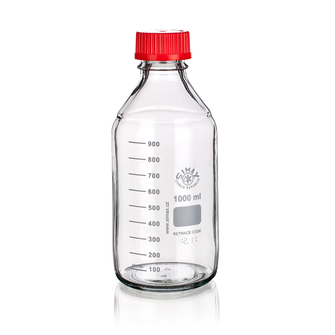 Bottle, Reagent Bottle, Clear, Red GL45 Screw Cap, Capacity 5000ml, Borosilicate Glass 3.3