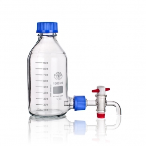 Bottle, Reagent Bottle, Clear, Capacity 2000ml, With GL32 Outlet and Stopcock, GL45 Thread With Cap & Pouring Ring, Borosilicate 3.3 Glass