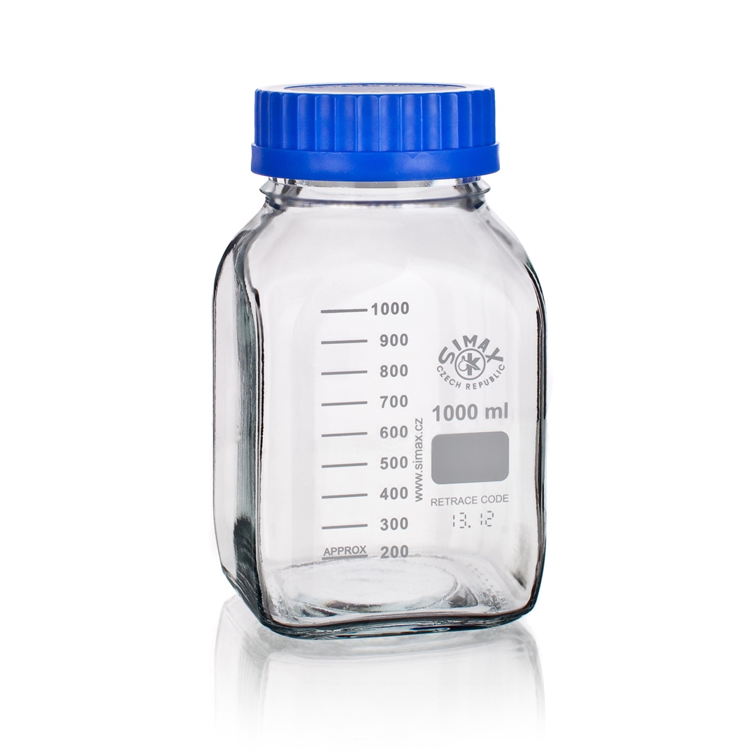 Bottle, Reagent Bottle, Square, Clear, Capacity 1000ml, Borosilicate Glass 3.3