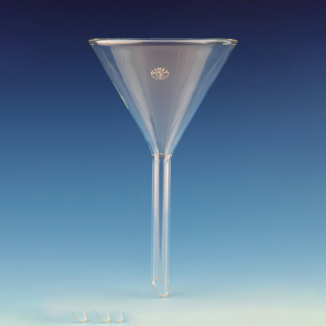 Funnel, Short Stem Funnel, Clear, Outer Diameter Top: 150mm, Stem Diameter: 16mm, Borosilicate Glass 3.3