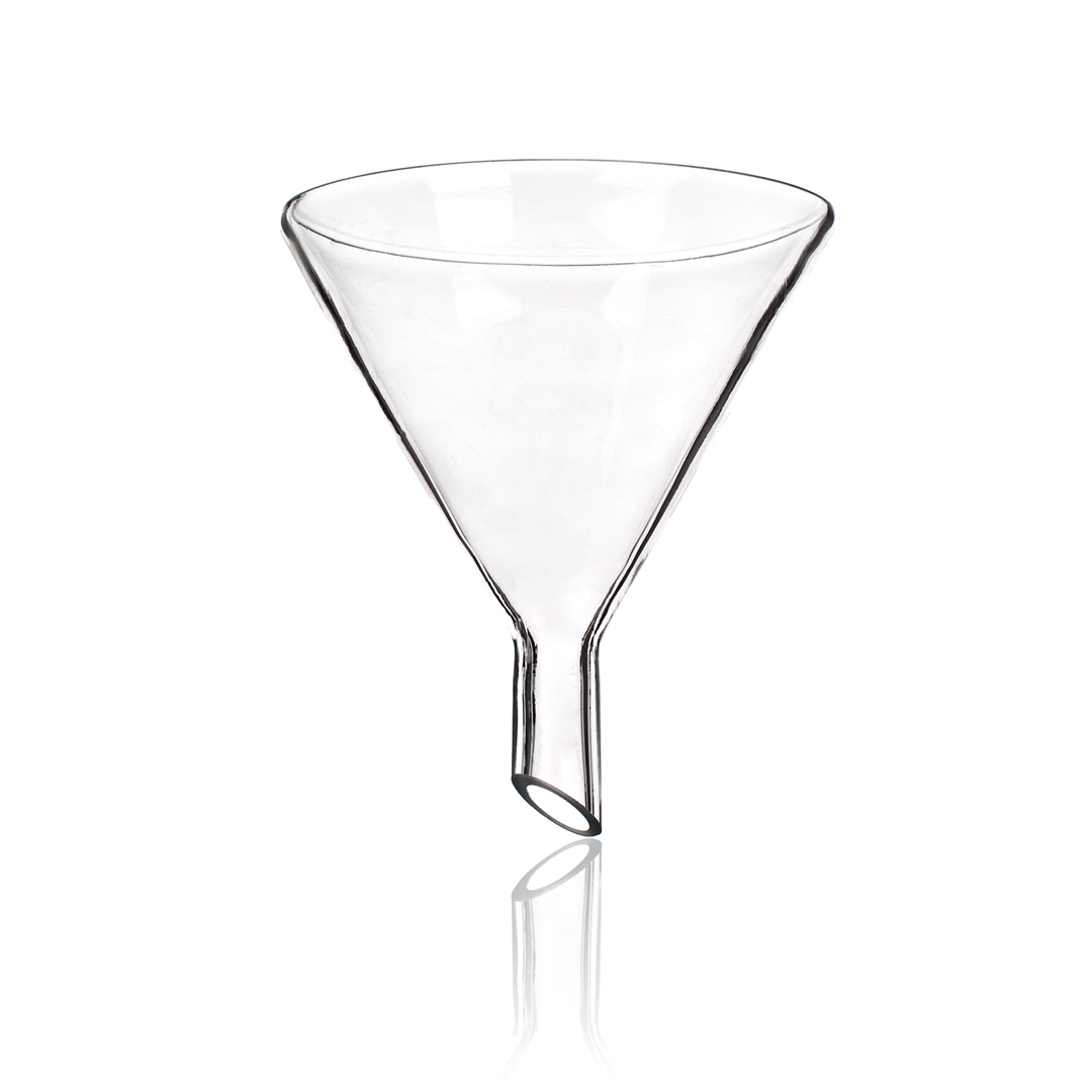 Funnel, Filling Funnel, Short Oblique Stem, Clear, Outer Diameter Top: 60mm, Stem Diameter: 10mm, Borosilicate Glass 3.3