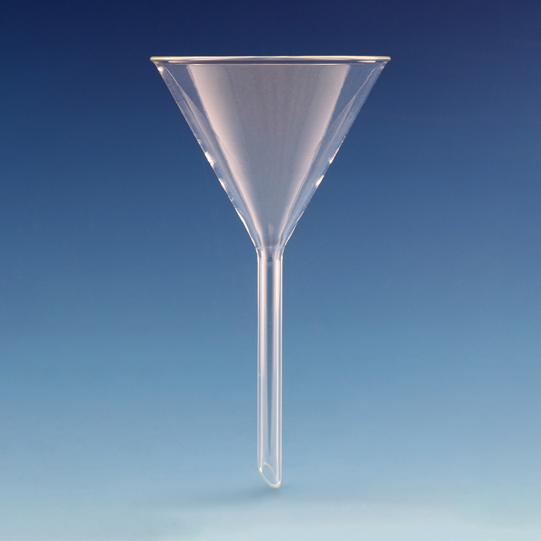 Funnel, Plain Funnel, Short Stem, Clear, Outer Diameter Top: 100mm, Borosilicate Glass 3.3