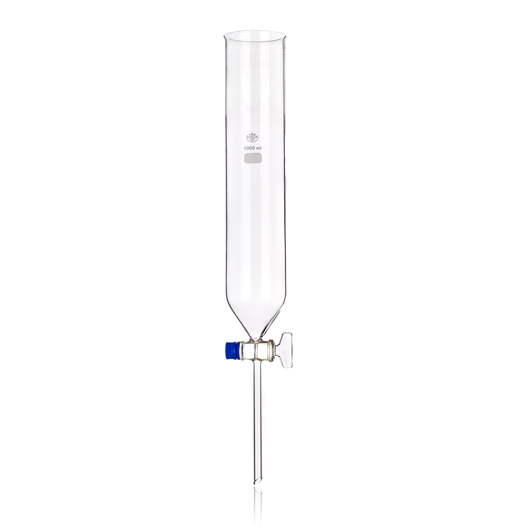 Funnel, Cylindrical Funnel, Clear, Glass Stopcock, Capacity: 250ml, Stem Diameter: 9mm, Borosilicate Glass 3.3