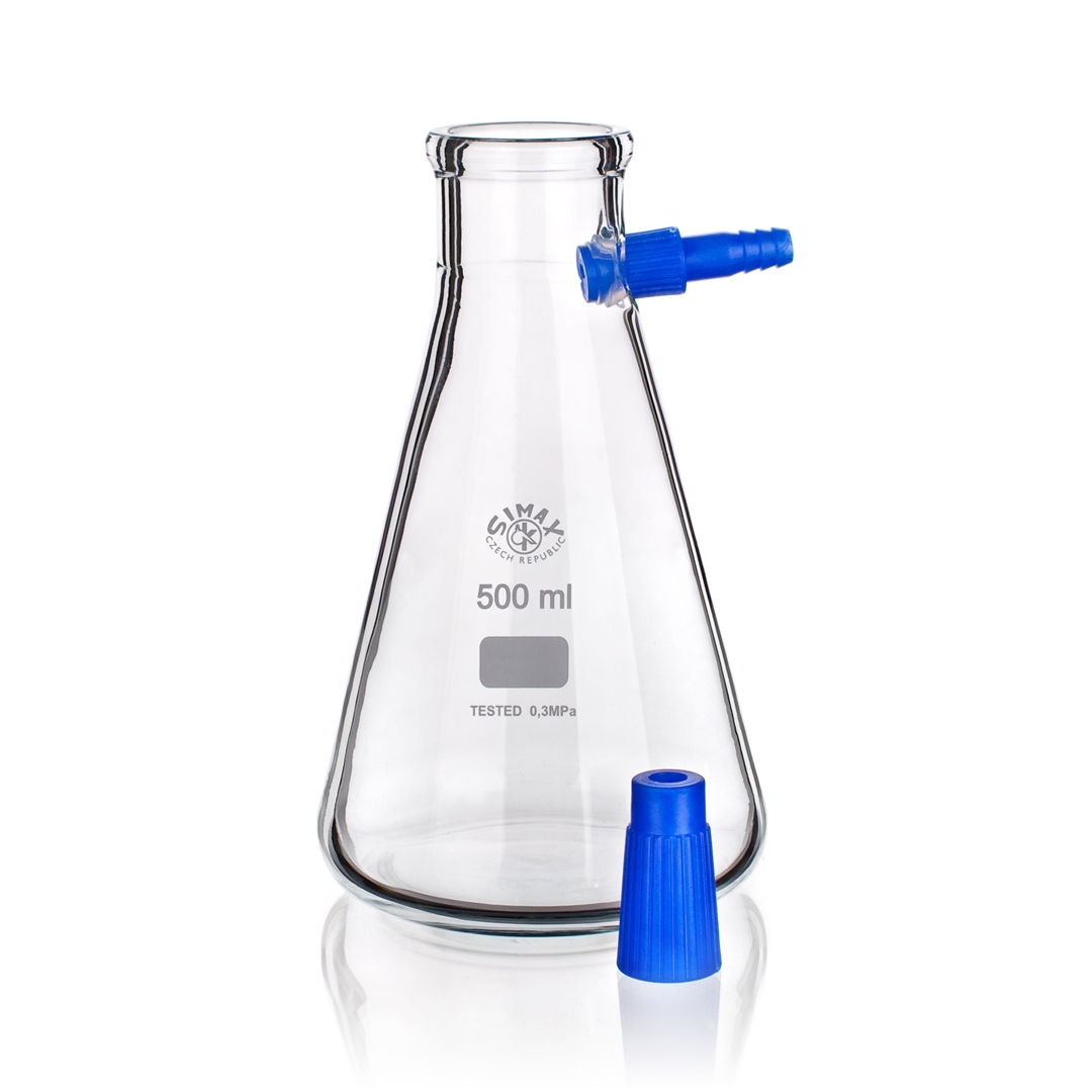 Flask, Filtering Flask, Plastic Side Hose, Capacity 3000ml, Borosilicate Glass