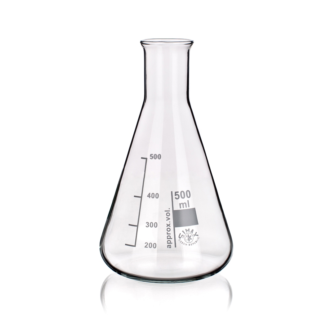 Erlenmeyer Flask, Narrow Neck, Capacity 500ml, Borosilicate Glass 3.3