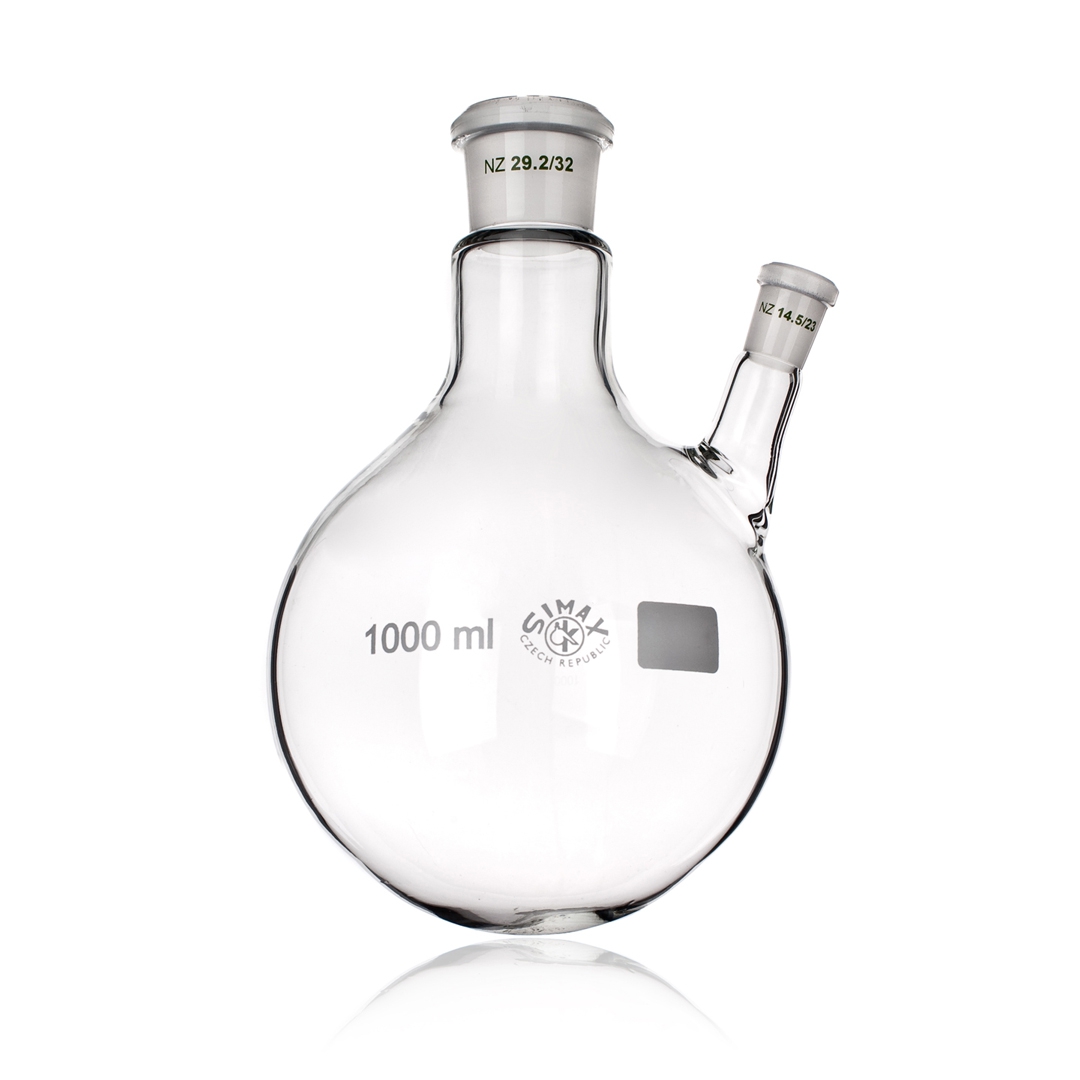 Flask, Round Bottom, 2 Jointed Necks, Capacity 1000ml, Joint Size 29/32, Joint Size 14/23