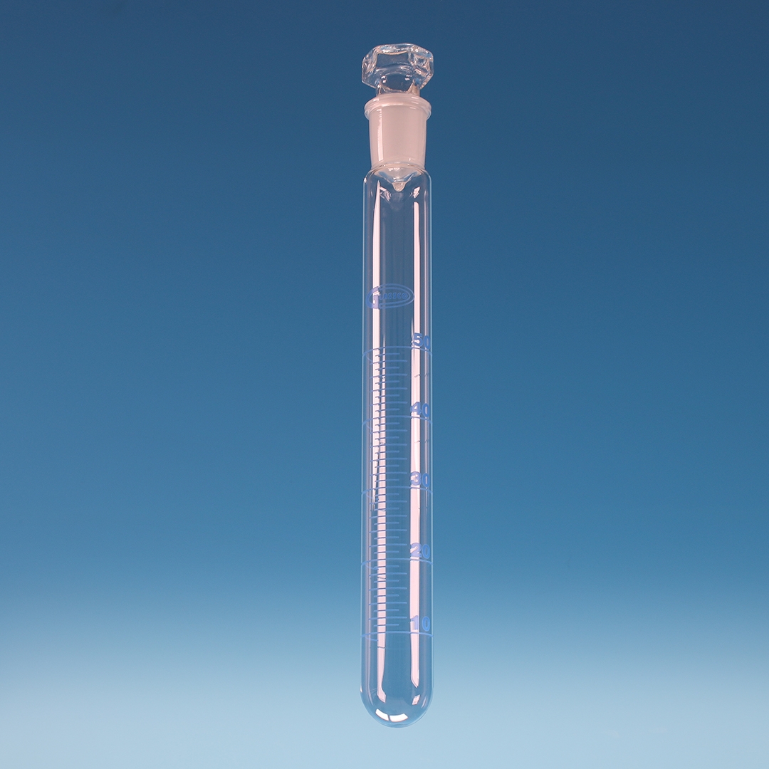 Test Tube, With Joint and Stopper, Graduated, Clear, Glassco, Height 200mm, Outer Diameter 12mm, Stopper Size 24/29, Borosilicate Glass 3.3