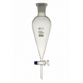 Separatory Funnel, Squibb Shape, Glass Key, PE Stopper, Capacity 250ml, Borosilicate Glass