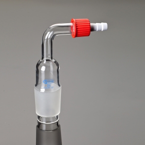 Jointed Glassware, Adapter, Cone, With Rubber Tubing Connector, Right Angle, Borosilicate Glass 3.3