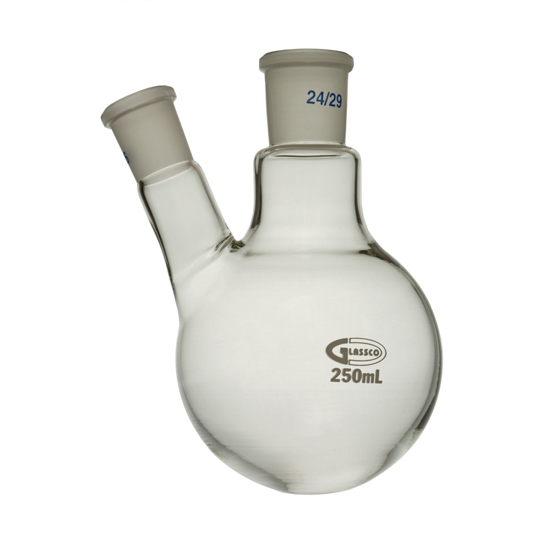 Jointed Glassware, Flask, Round Bottom Flask, Clear, 2 Neck, Angled, Capacity 1000ml, Socket 24/29, Borosilicate Glass 3.3