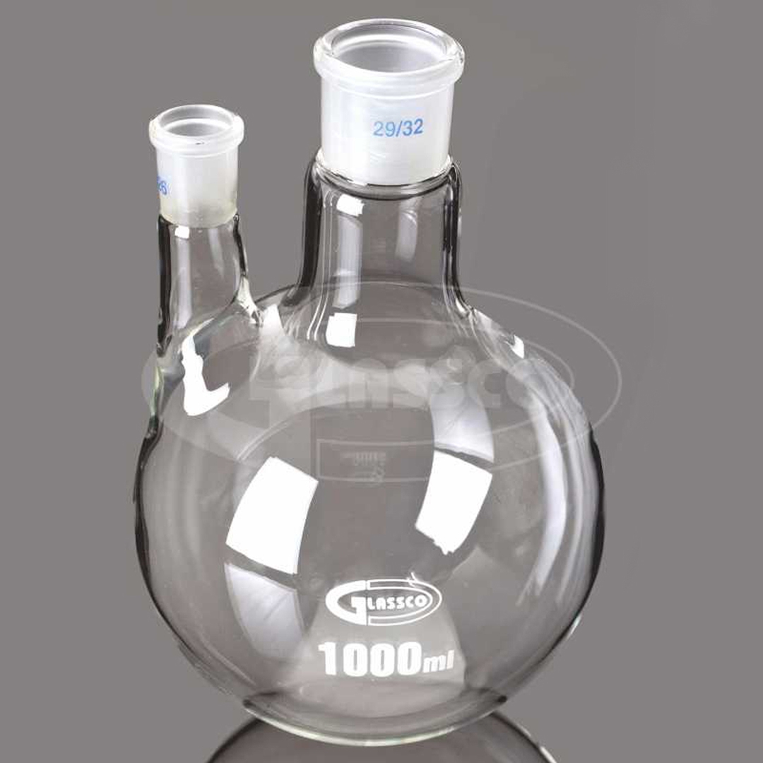 Jointed Glassware, Flask, Round Bottom Flask, Clear, 2 Neck, Parallel, Capacity 250ml, Socket 24/29, Borosilicate Glass 3.3