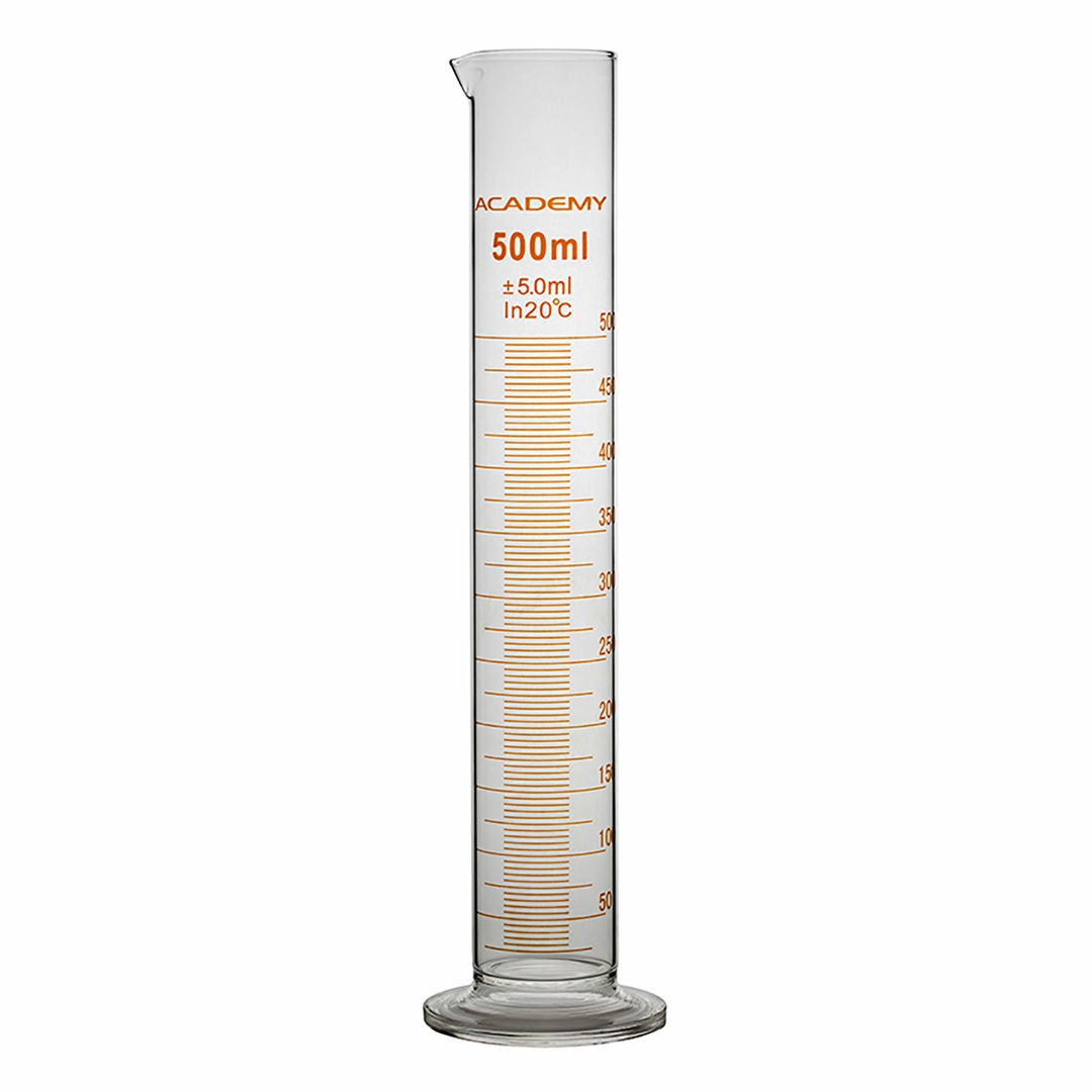 Measuring Cylinder, Clear, Amber Graduations, Round Base, Academy, Capacity 100ml, Borosilicate Glass