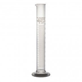 Academy Measuring Cylinder, Capacity 50ml, Round Base, White Graduations, Borosilicate Glass