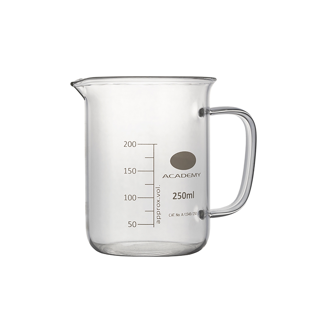 Academy Beaker, Low Form, Capacity 250ml, With Handle, Borosilicate Glass