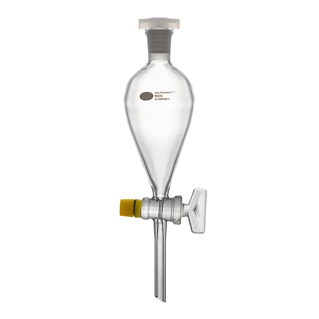 Separatory Funnel, Squibb Shape, Capacity 250ml, Glass Key, Socket 29/32, Borosilicate Glass