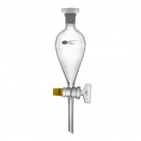 Separatory Funnel, Squibb Shape, Capacity 50ml, Glass Key, Socket/Cone 14/23, PTFE Stopper, Borosilicate Glass