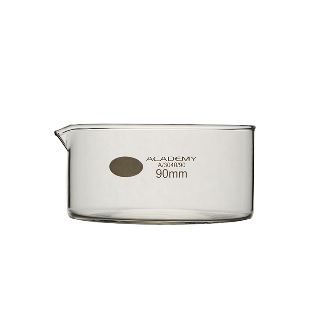 Academy Crystallizing Dish, OD 90mm, Flat Bottom , With Spout, Capacity 170ml, Borosilicate Glass