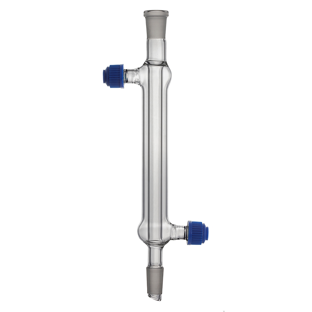 Jointed Glassware, Condenser, Liebig Condenser, Plastic Screwthread Connectors, Jointed, Academy, Socket Size 14/23, Cone 14/23, Effective Length 150mm, Borosilicate Glass