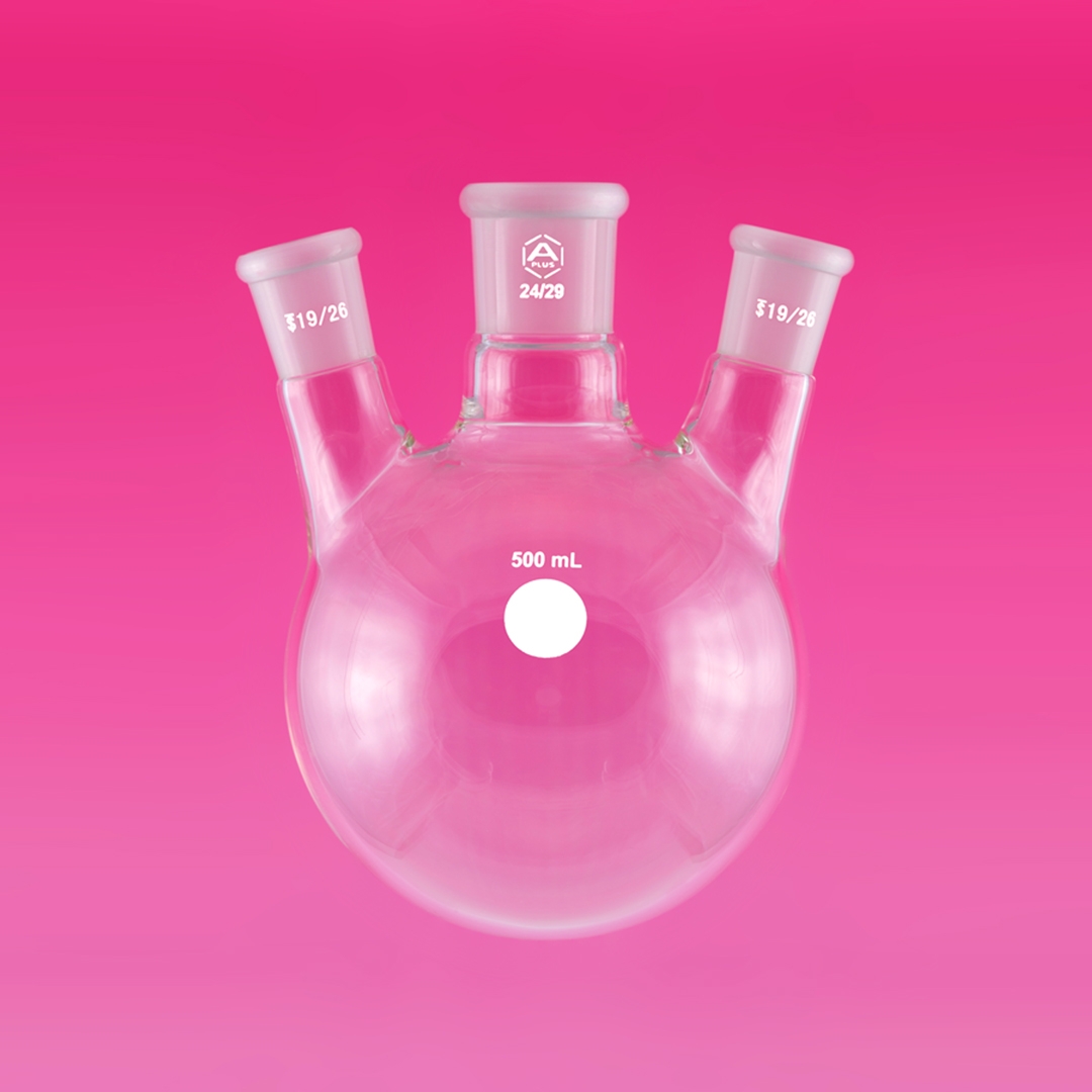 Jointed Glassware, Flask, Round Bottom Flask, 3 Neck, Heavy Wall, Clear, APlus, Capacity 2000ml, Centre Socket 45/40, Side Socket 29/32, Borosilicate Glass