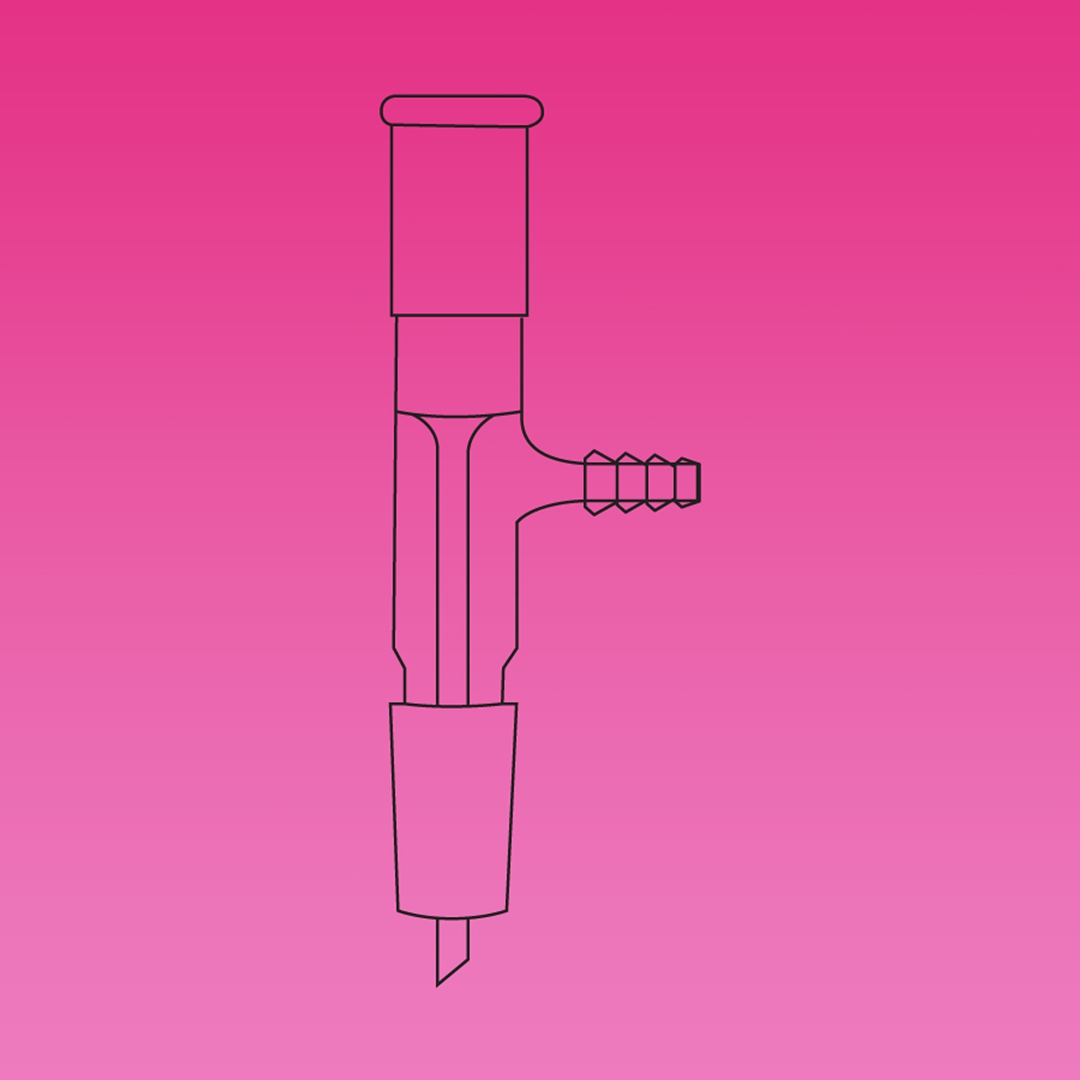 Vacuum Receiver, Inlet With Hose Connection, Vacuum Take-Off And Drip Tip, APlus, Socket & Cone 14/23, Hose OD 8mm, Borosilicate Glass