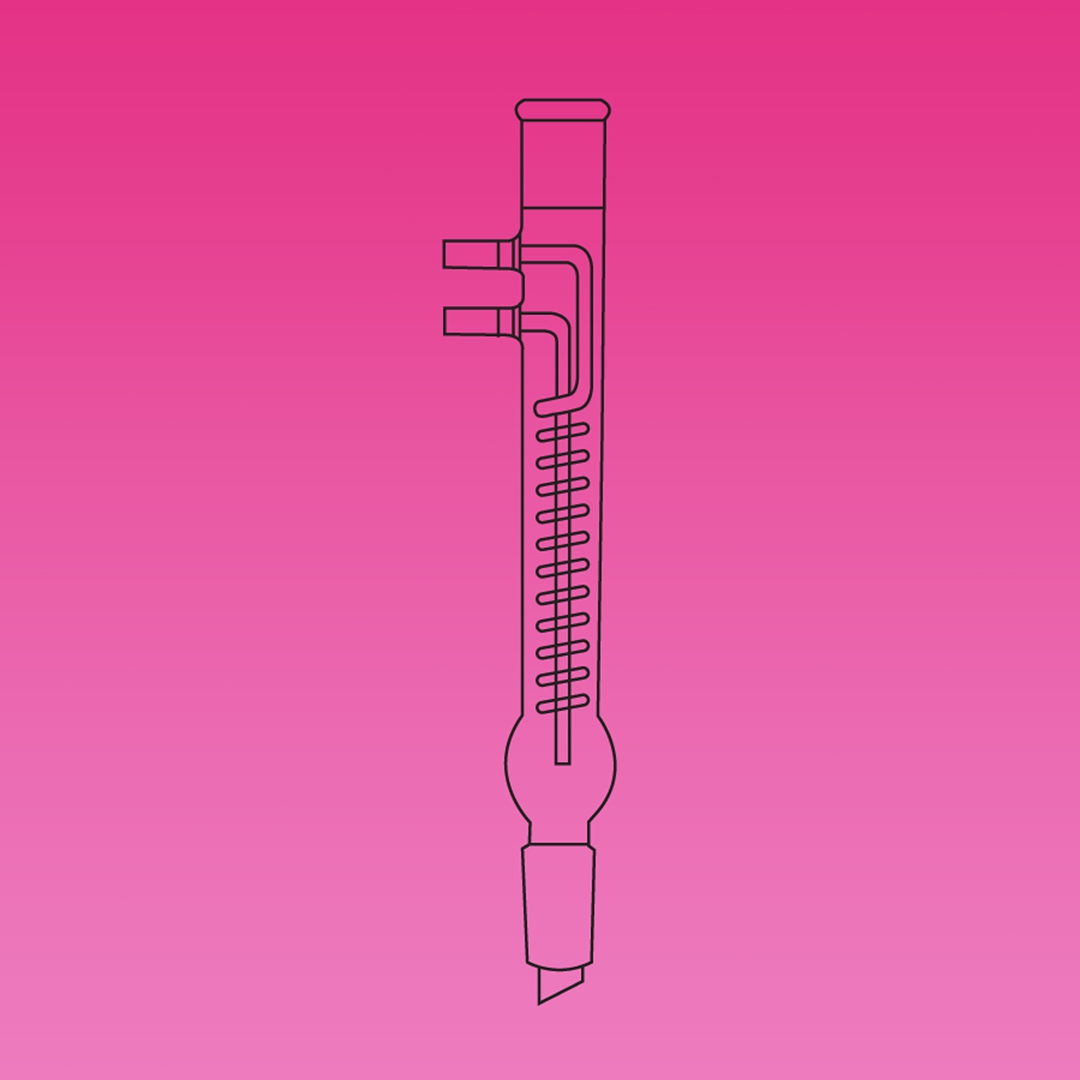 Condenser, Reflux Condenser, Tightly Wrapped Coil Provides Maximum Cooling, Excellent For Use With Volatile Solvents, APlus, Socket & Cone 24/29, Jacket Length 175mm, Hose OD 10mm, Borosilicate Glass