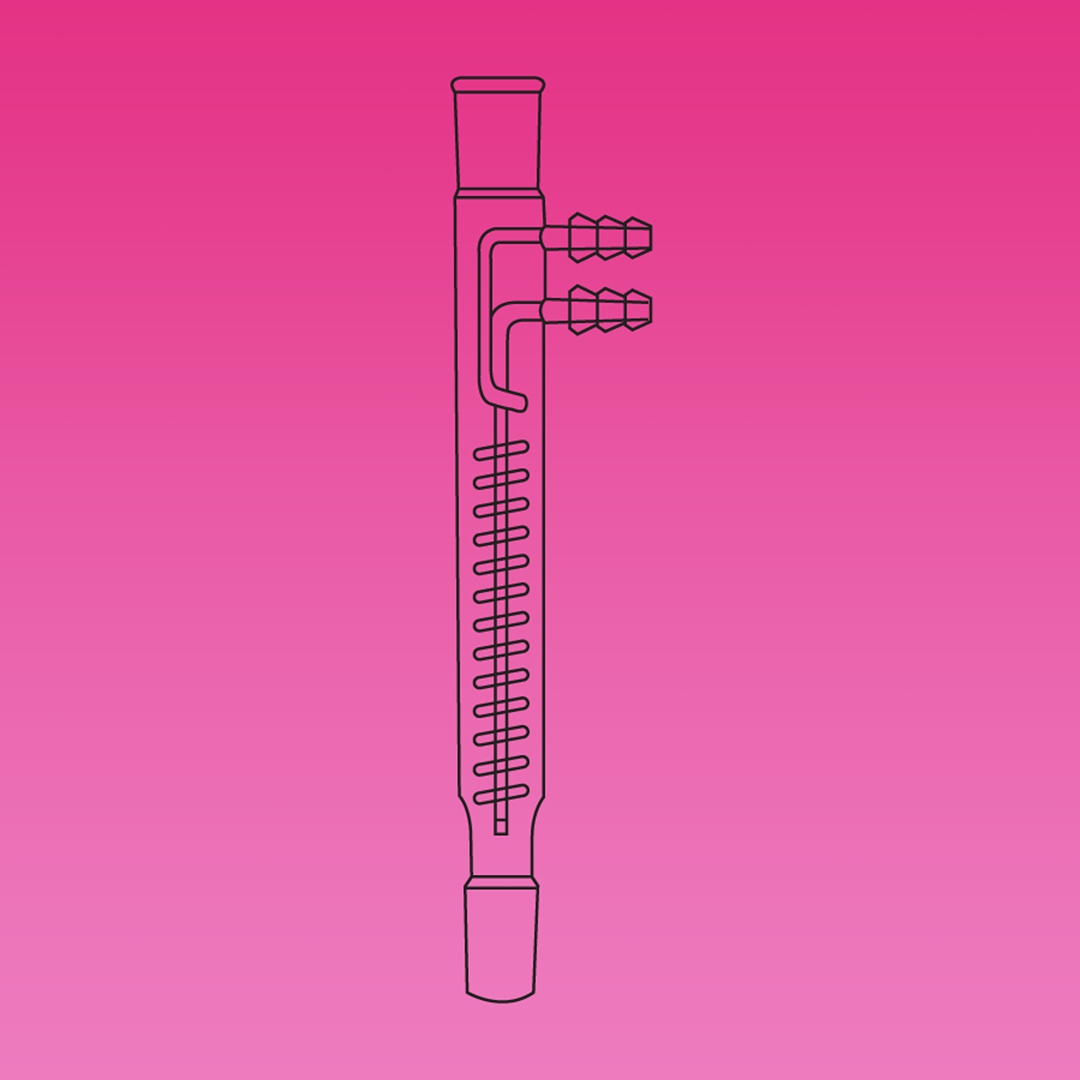 Condenser, Reflux Condenser, Large Cooling Capacity, Glass Screwthread Connectors, Jointed, APlus, Socket & Cone 24/29, Coil Length 175mm, Overall Height 350mm, Borosilicate Glass