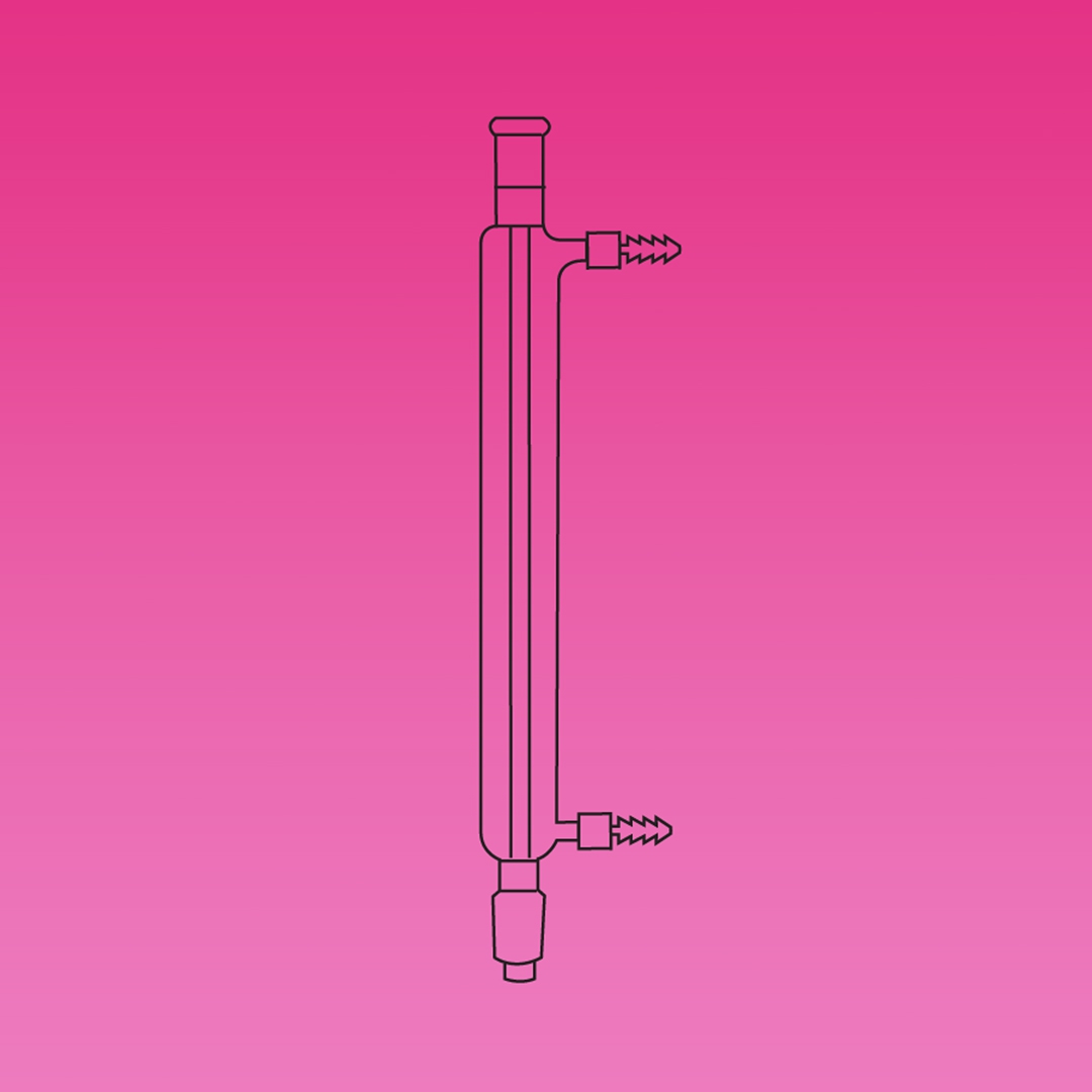 Condenser, Liebig Condenser, Plastic Screwthread Connectors, Jointed, APlus, Socket & Cone 14/23, Jacket Length 120mm, Hose OD 8mm, Borosilicate Glass