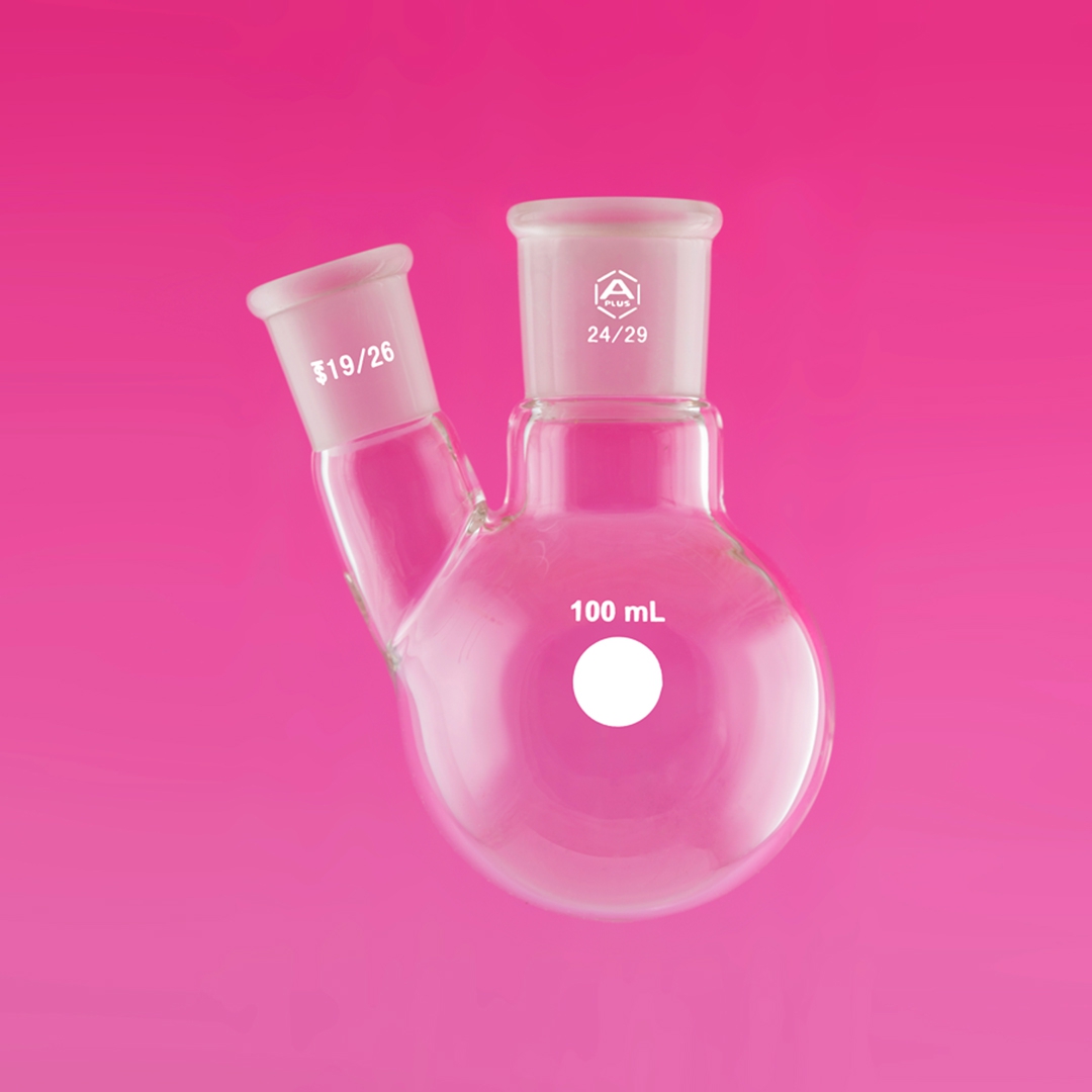 Flask, Round Bottom, 2-Neck, Capacity 100ml, Centre Socket 19/26, Side Socket 14/23