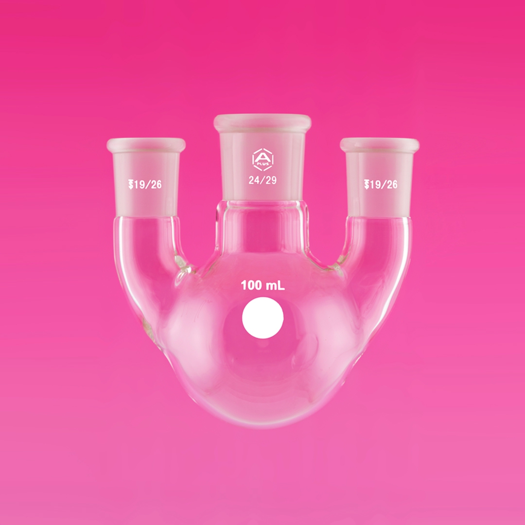 Flask, Round Bottom, 3-Neck, Parallel, Capacity 500ml, Centre Socket 24/29, Side Sockets 19/26
